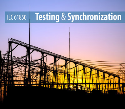 Electrical substation at dusk: IEC 61850 testing and synchronization